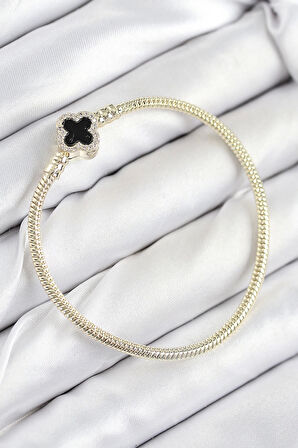 CEYLAN ADAM Pirinç Charm Zirkon Taşlı Yonca Model Gold Renk Kadın Bileklik