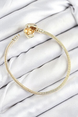CEYLAN ADAM Pirinç Charm Zirkon Taşlı Kalp Model Gold Renk Kadın Bileklik