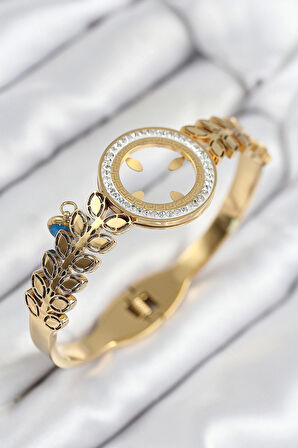 CEYLAN ADAM 316L Çelik Zirkon Taşlı Çeyrek Takılabilir Gold Renk Kelepçe