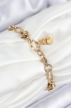 CEYLAN ADAM 316L Çelik Parçalı Zincir Model Gold Renk Kadın Bileklik