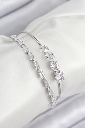 CEYLAN ADAM Pirinç Zirkon Taşlı Su Yolu Model Gümüş Renk Kadın Bileklik