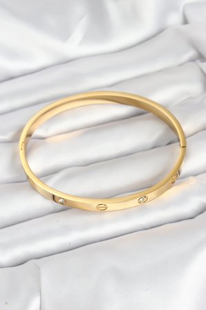 316L Çelik Gold Renk Zirkon Taşlı 65 mm Kadın Kelepçe Bileklik