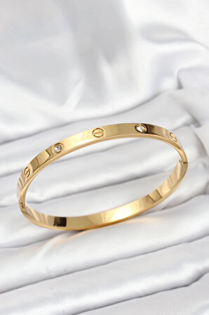 CEYLAN ADAM 316L Çelik Gold Renk Zirkon Taşlı 65 mm Kadın Kelepçe Bileklik