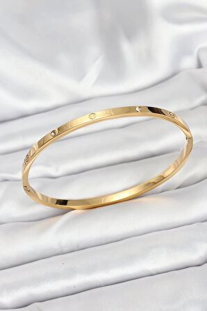 CEYLAN ADAM 316L Çelik Gold Renk Zirkon Taşlı 65 mm İnce Kadın Kelepçe Bileklik