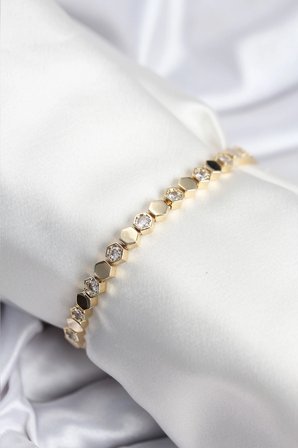 Mey İthalat® Pirinç VIP Seri Gold Renk Petek Model Kadın Bileklik