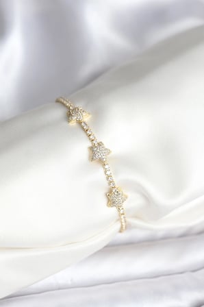 Yıldız Model Zirkon Taşlı Gold Renk Pirinç Su Yolu Kadın Bileklik