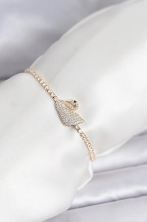 Kuğu Model Zirkon Taşlı Gold Renk Asansörlü Su Yolu Bileklik