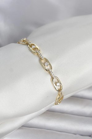 Mey İthalat® Pirinç Gold Renk Zirkon Taşlı Kadın Bileklik