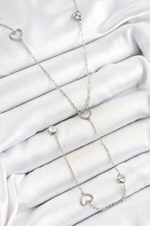 CEYLAN ADAM 316L Çelik Zirkon Taşlı Kalp Figürlü Y Model Gümüş Renk Kadın Kolye