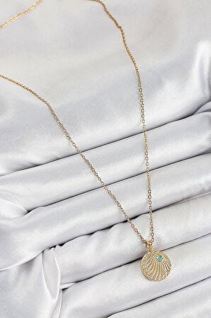 CEYLAN ADAM 316L Çelik Zirkon Taşlı Madalyon Model Gold Renk Kadın Kolye