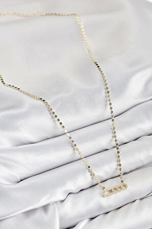 CEYLAN ADAM Pirinç Zirkon Taşlı Messika Model Ezme Zincir Gold Renk Kadın Kolye