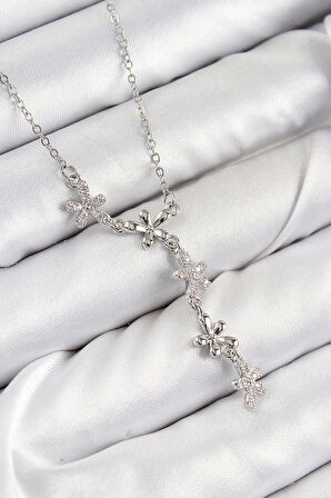 CEYLAN ADAM 316L Çelik Zirkon Taşlı Çiçek Model Gümüş Renk Kadın Kolye