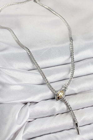 CEYLAN ADAM Pirinç Asansörlü Yılan Model Gümüş Renk Kadın Kolye