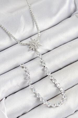 CEYLAN ADAM Pirinç Zirkon Taşlı Kutup Yıldızı Model Gold Renk Y Kolye