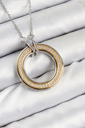 CEYLAN ADAM 316L Çelik Zirkon Taşlı Dönen Daire Model Gold Ve Gümüş Renk Kadın Kolye