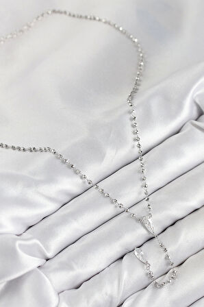 CEYLAN ADAM Pirinç Zirkon Taşlı Gümüş Renk Kadın Y Kolye