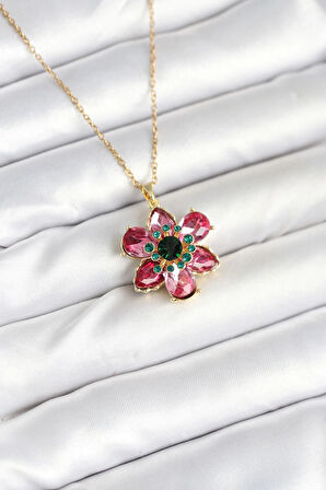 CEYLAN ADAM 316L Çelik Zincirli Pembe Çiçek Model Kadın Kolye