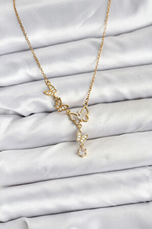 CEYLAN ADAM 316L Çelik Zincir Gold Renk Kelebek Model Kadın Kolye