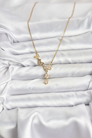 CEYLAN ADAM 316L Çelik Zincir Gold Renk Kelebek Model Kadın Kolye