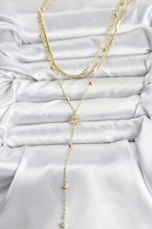 CEYLAN ADAM Pirinç Gold Renk Kutup Yıldızı Model Detaylı 3'lü Kombin Y Kadın Kolye