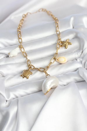 Mey İthalat 316L Çelik Gold Renk Deniz Kabuğu Charmlı Kadın Kolye
