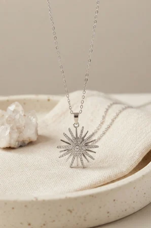 Mey İthalat 316L Çelik Zincir Gümüş Renk Zirkon Taşlı Kutup Yıldızı Model Kolye