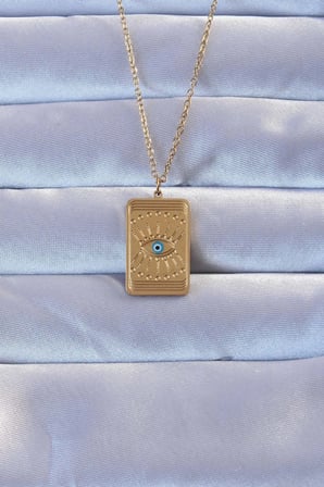 Mey İthalat® 316L Çelik Gold Renk İşlemeli Nazarlı Göz Model Vintage Kolye