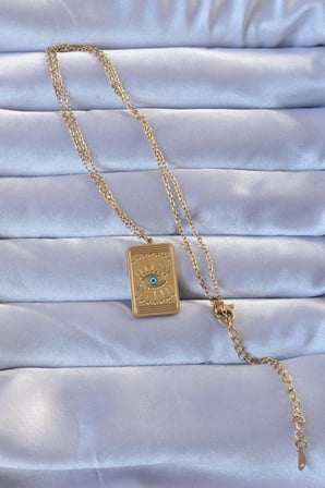 Mey İthalat® 316L Çelik Gold Renk İşlemeli Nazarlı Göz Model Vintage Kolye