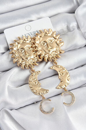 CEYLAN ADAM Pirinç Zirkon Taşlı Sallantılı Güneş Model Gold Renk Kadın Küpe