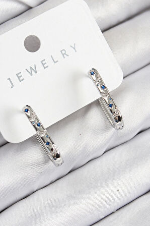 CEYLAN ADAM Pirinç Zirkon Taşlı Çiçek Desenli Model Gümüş Renk Kadın Küpe