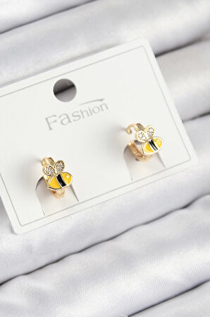 CEYLAN ADAM Pirinç Zirkon Taşlı Arı Model Gold Renk Çocuk Küpe