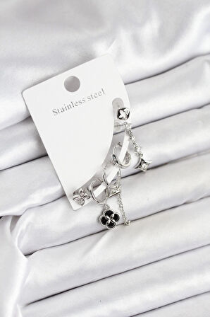 CEYLAN ADAM Pirinç Gümüş Renk Kadın Set Küpe