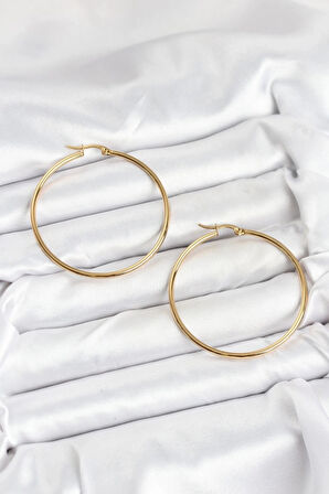 CEYLAN ADAM 316L Çelik Gold Renk 45 mm Halka Kadın Küpe