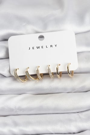 Zirkon Taşlı Gold Renk Pirinç Kadın Küpe Seti