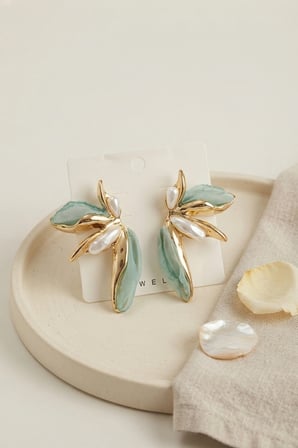 Mey İthalat Buz Mavisi Renk Lotus Yaprak Model Kadın Küpe