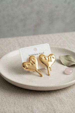 Mey İthalat 316L Çelik Gold Renk Melting Heart Model Küpe
