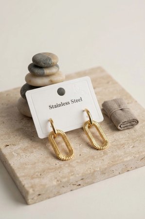 Mey İthalat 316L Gold Renk Tırtıklı Ataç Form Tasarım Küpe