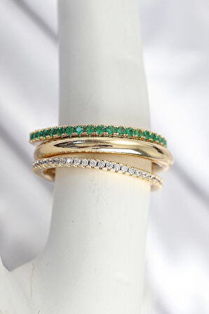 CEYLAN ADAM Pirinç Zirkon Taşlı Mix Renk 3'Lü Kadın Yüzük