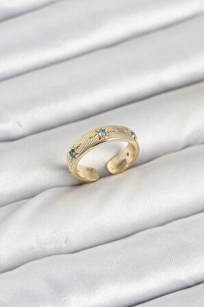 CEYLAN ADAM Pirinç Gold Renk Mavi Zirkon Taşlı Kutup Yıldızı Model Kadın Yüzük