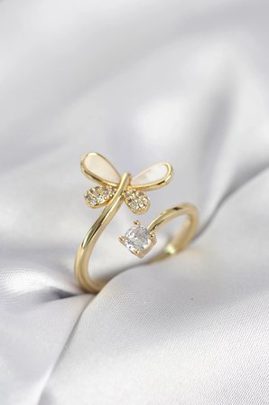 Mey İthalat® Gold Renk Yusufçuk Model Zirkon Taşlı Kadın Yüzük