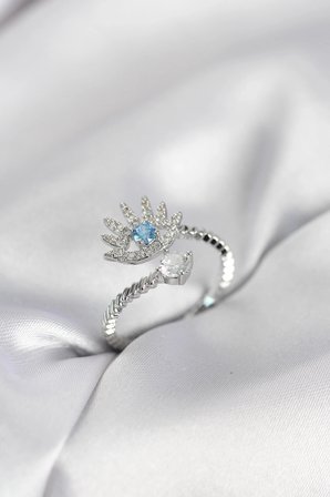Mey İthalat® Gümüş Renk Göz Model Zirkon Taşlı Kadın Yüzük