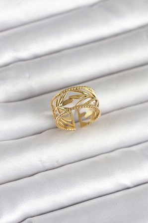 Mey İthalat® 316L Çelik Gold Renk Başak Model Kadın Yüzük