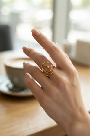 Mey İthalat Gold Renk Geometrik Çift Halka Yüzük