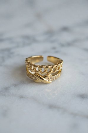 Mey İthalat Zincir ve Düğüm Detaylı Ayarlanabilir Gold Renk Yüzük