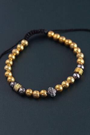 CEYLAN ADAM Doğal Taş Çember Model Gold Ve Füme Renk Asansörlü Erkek Bileklik