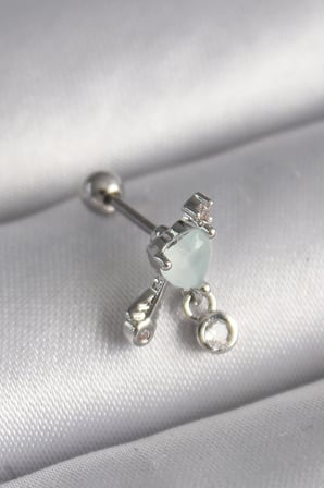 Mey İthalat® 316L Çelik Gümüş Renk Beyaz Minelik Kalp Sallantı Zirkon Taş Detay Tragus Piercing