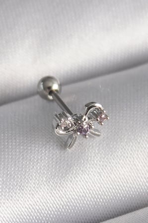 Mey İthalat® 316L Çelik Gümüş Renk Zirkon Taşlı Kurdele Tragus Piercing