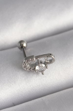 Mey İthalat® 316L Çelik Gümüş Renk Zirkon Taşlı Toplu İğne Tragus Piercing