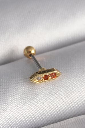 Mey İthalat® 316L Çelik Gold Renk Turuncu Zirkon Taşlı Tragus Piercing