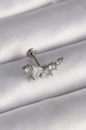 Mey İthalat® 316L Çelik Gümüş Renk Zirkon Taşlı Tragus Piercing